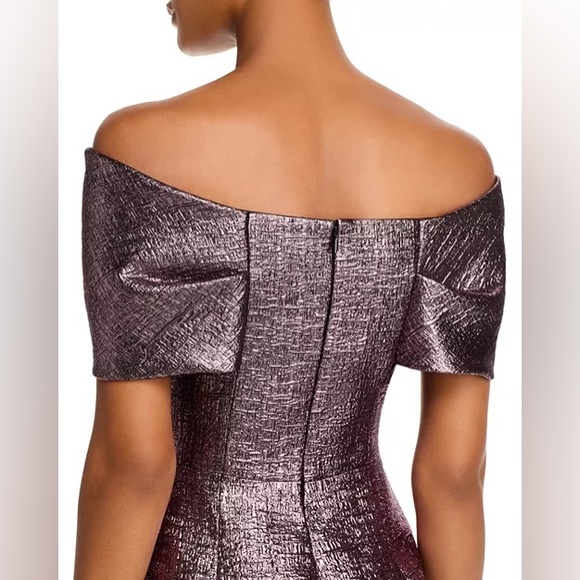 Teri Jon by Rickie Freeman Metallic Jacquard Bodice Off Shoulder Gown Dress - Picture 5 of 16